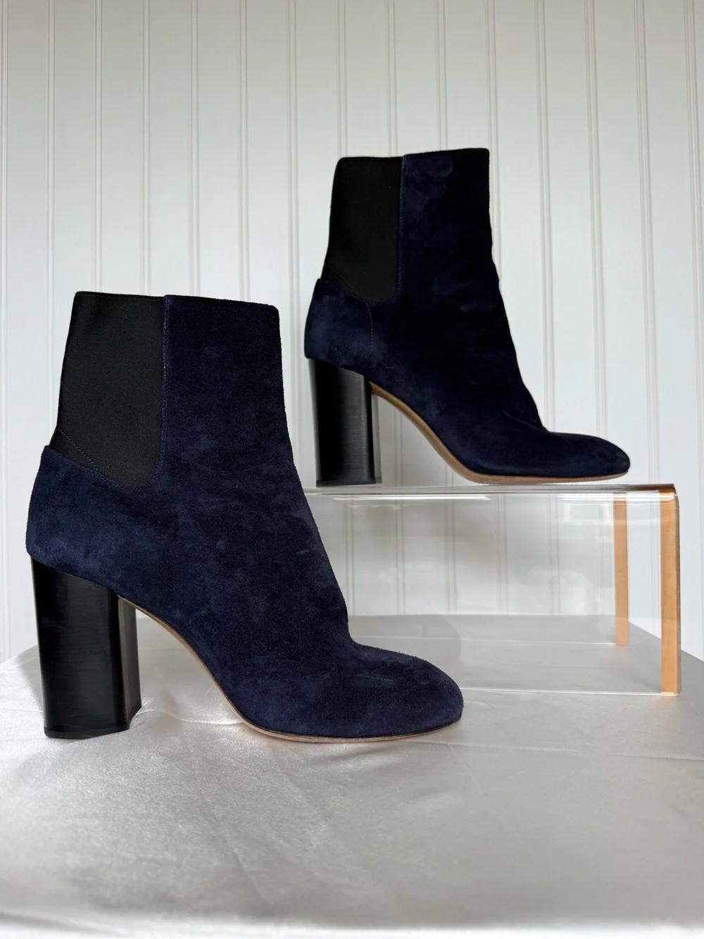 Rag & Bone Hazel Navy Suede Chelsea Ankle Boots Block Heel Size 39